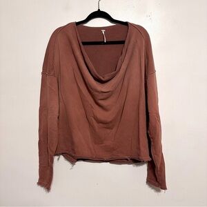 Free People Cowl Neck Boxy Fit Sweatshirt Pullover Top size Large Mauve